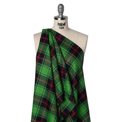 Virgin Wool Twill Made in Italy - Lime Green, Black and Red Plaid
