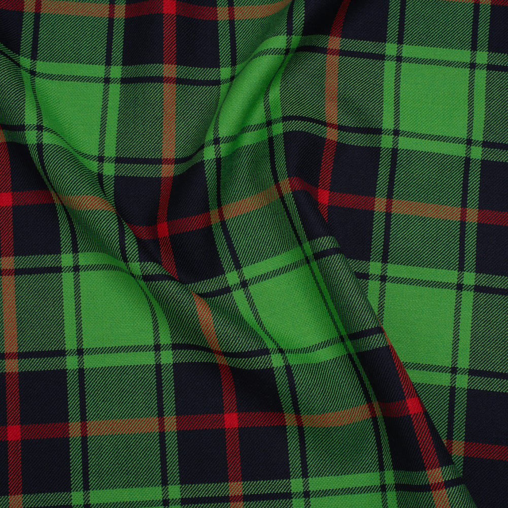 Virgin Wool Twill Made in Italy - Lime Green, Black and Red Plaid