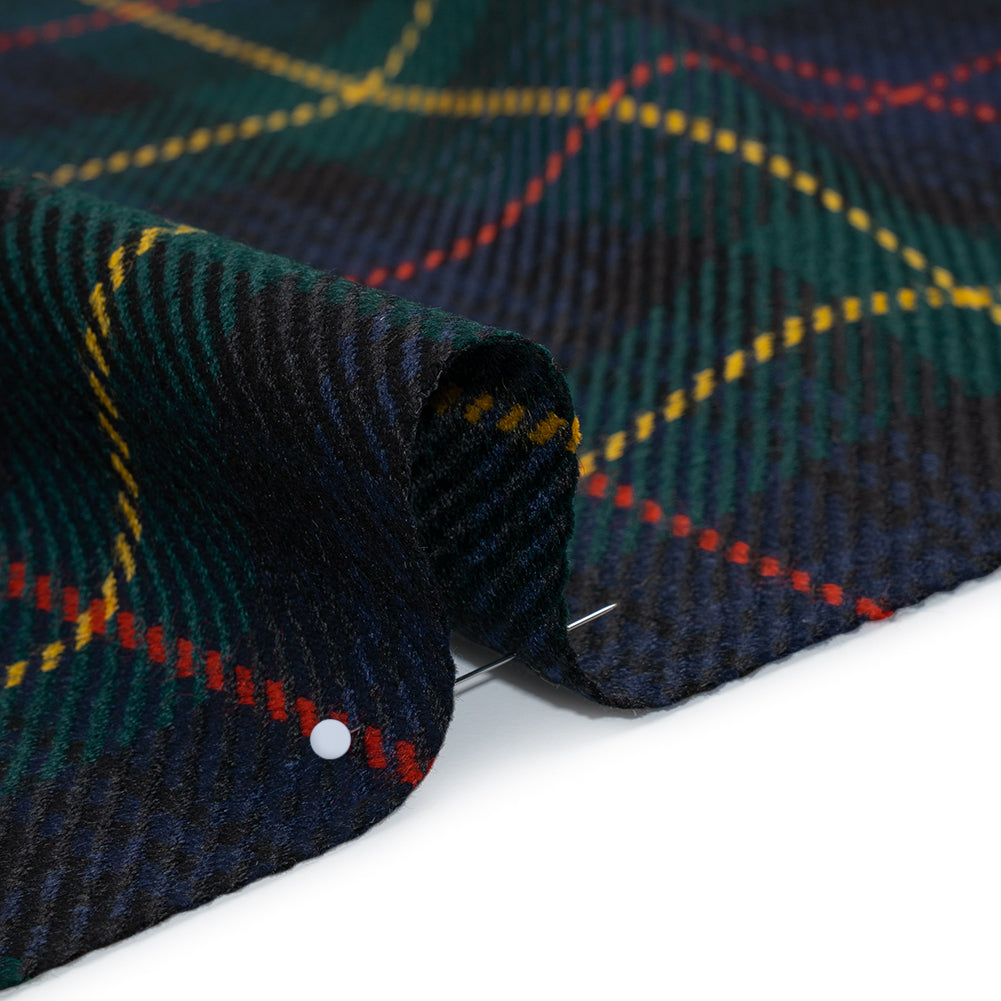 Heavy Virgin Wool Twill Made in Italy - Dark Green, Red and Yellow Plaid