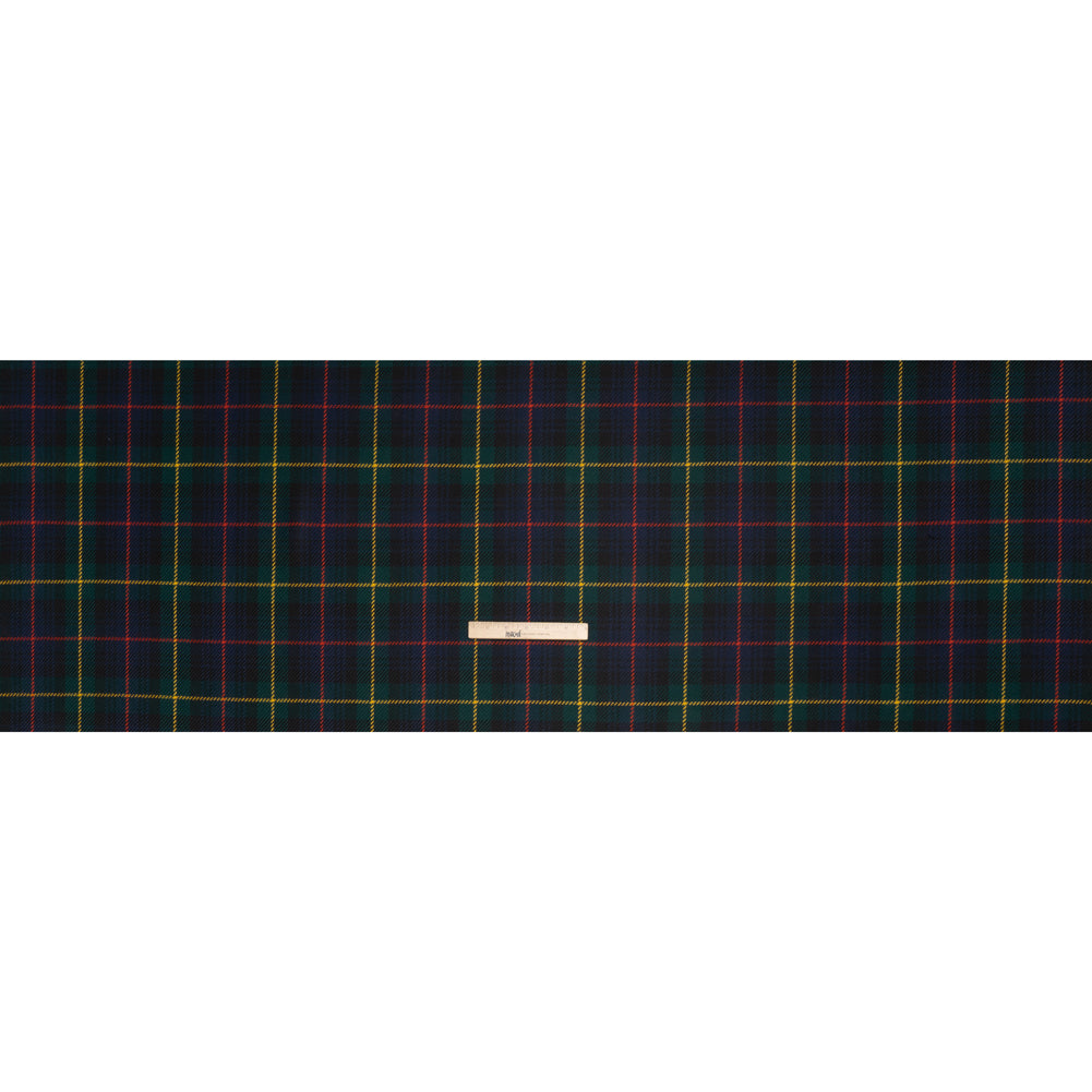 Heavy Virgin Wool Twill Made in Italy - Dark Green, Red and Yellow Plaid