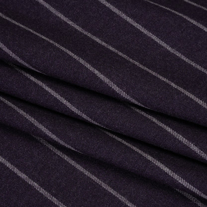 Stretch Virgin Wool Twill Suiting Made in Italy - Plum Purple and White Chalk Stripes