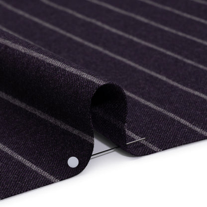 Stretch Virgin Wool Twill Suiting Made in Italy - Plum Purple and White Chalk Stripes