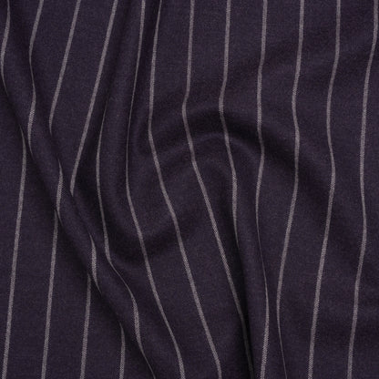Stretch Virgin Wool Twill Suiting Made in Italy - Plum Purple and White Chalk Stripes