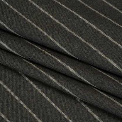 Stretch Virgin Wool Twill Suiting Made in Italy - Dark Green and White Chalk Stripes