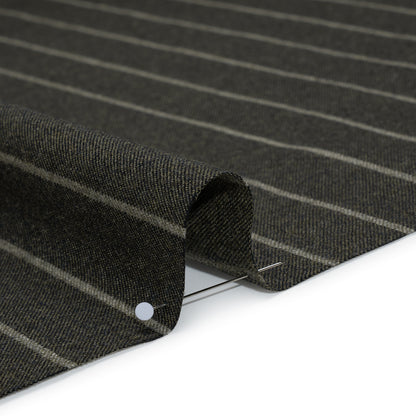 Stretch Virgin Wool Twill Suiting Made in Italy - Dark Green and White Chalk Stripes