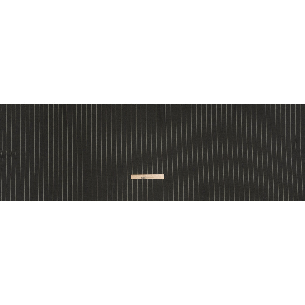 Stretch Virgin Wool Twill Suiting Made in Italy - Dark Green and White Chalk Stripes