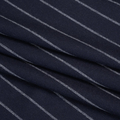 Stretch Virgin Wool Twill Suiting Made in Italy - Navy Blue and White Chalk Stripes