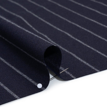 Stretch Virgin Wool Twill Suiting Made in Italy - Navy Blue and White Chalk Stripes