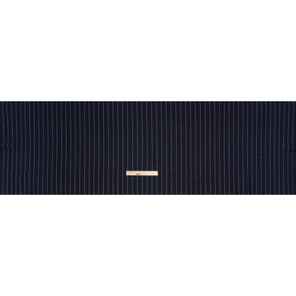 Stretch Virgin Wool Twill Suiting Made in Italy - Navy Blue and White Chalk Stripes
