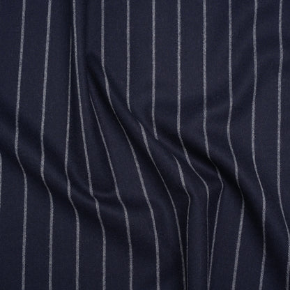 Stretch Virgin Wool Twill Suiting Made in Italy - Navy Blue and White Chalk Stripes