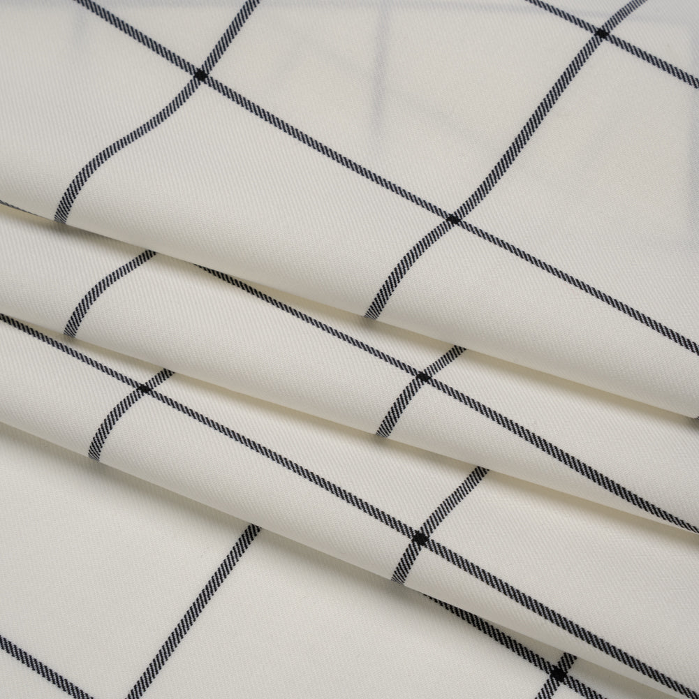 Blended Super 120 Virgin Wool Twill Made in Italy - Cream and Black Windowpane Check