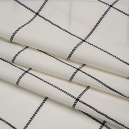 Blended Super 120 Virgin Wool Twill Made in Italy - Cream and Black Windowpane Check