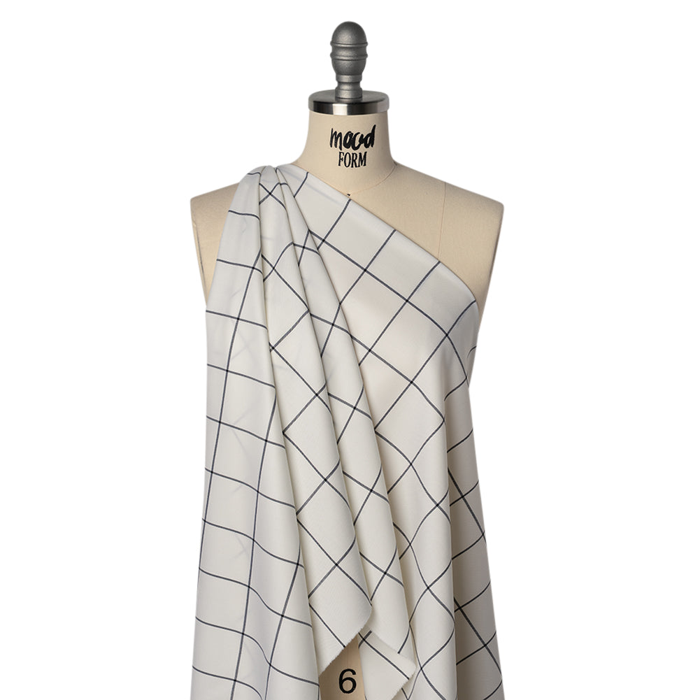 Blended Super 120 Virgin Wool Twill Made in Italy - Cream and Black Windowpane Check
