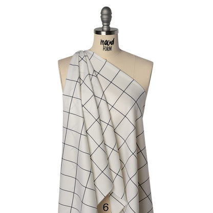 Blended Super 120 Virgin Wool Twill Made in Italy - Cream and Black Windowpane Check