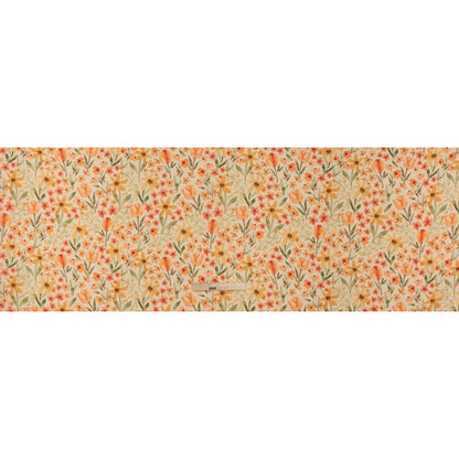 Medium Weight Linen Woven Print - Cream, Orange and Green Tulip Garden