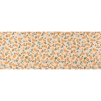 Medium Weight Linen Woven Print - Peach, Orange and Emerald Green Little Flower Bunches