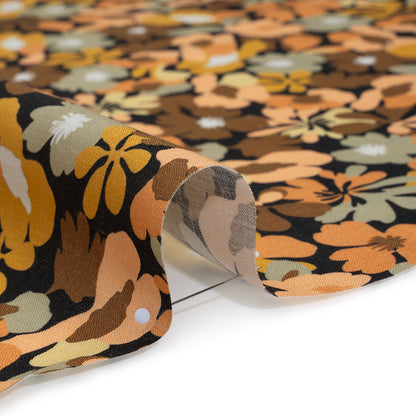 Medium Weight Linen Woven Print - Brown, Sage and Peach Floral