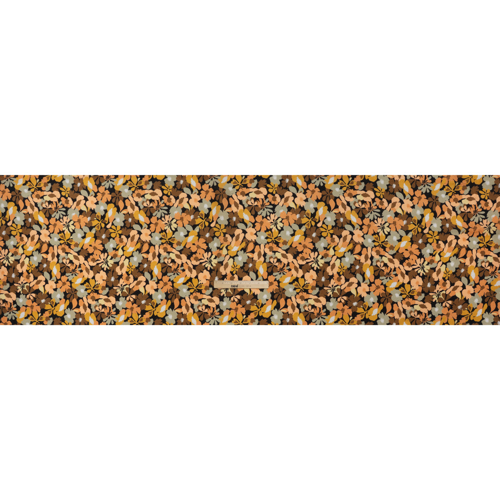 Medium Weight Linen Woven Print - Brown, Sage and Peach Floral