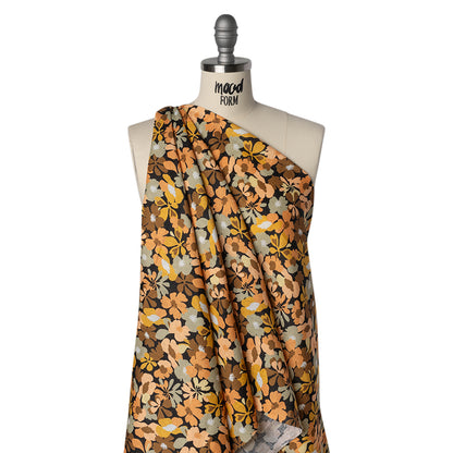 Medium Weight Linen Woven Print - Brown, Sage and Peach Floral