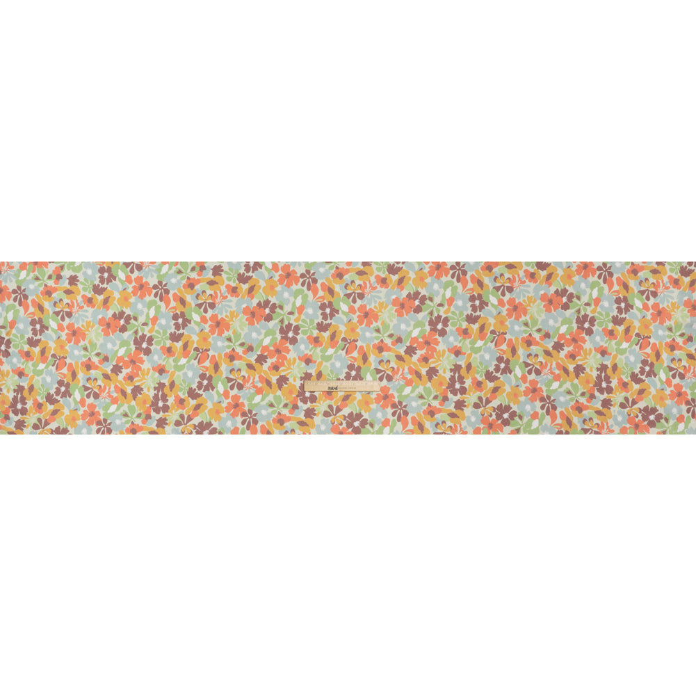 Medium Weight Linen Woven Print - Pale Green, Taupe, and Coral Floral