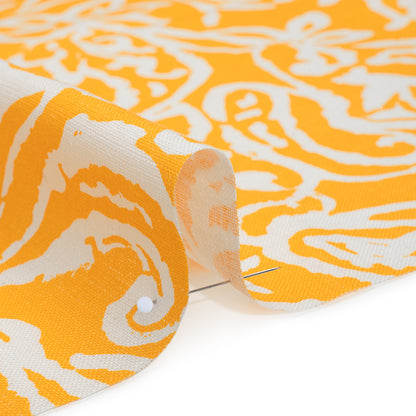 Medium Weight Linen Woven Print - Sun Yellow and White Rustic Floral and Paisley