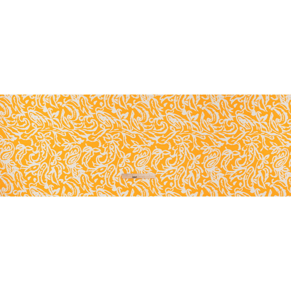 Medium Weight Linen Woven Print - Sun Yellow and White Rustic Floral and Paisley