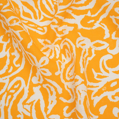 Medium Weight Linen Woven Print - Sun Yellow and White Rustic Floral and Paisley