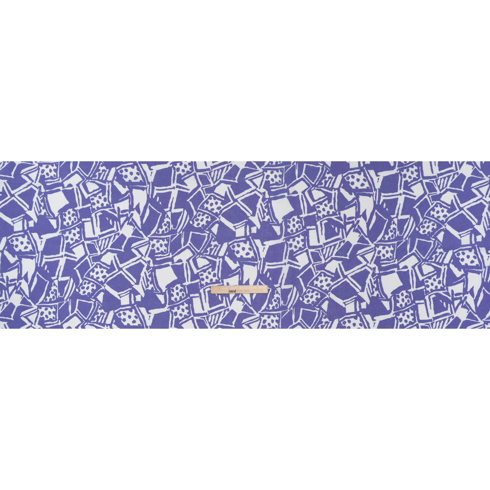 Medium Weight Linen Woven Print - Country Blue and White Abstract Blocks and Spots