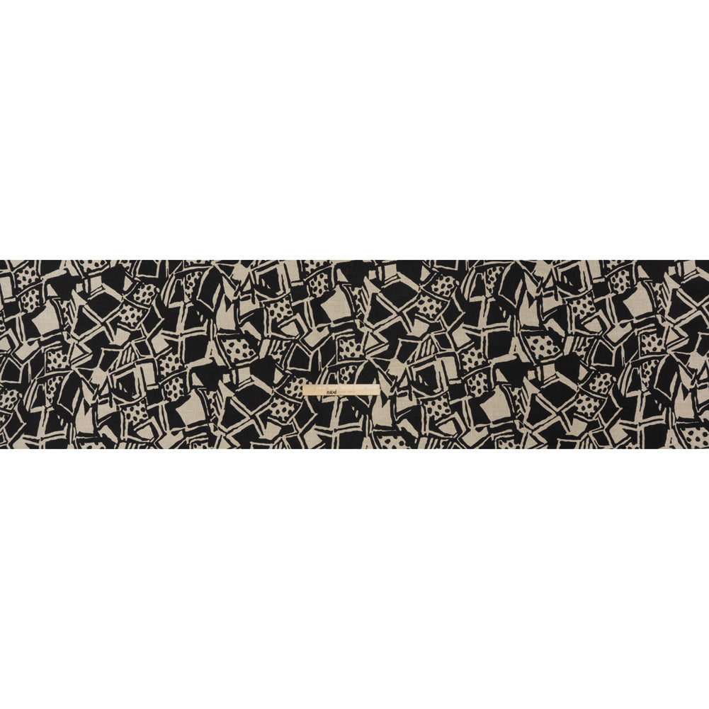 Heavyweight Linen Woven Print - Black and Oatmeal Abstract Blocks and Spots