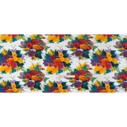 Medium Weight Linen Woven Print - Teal, Red and Purple Painterly Florals