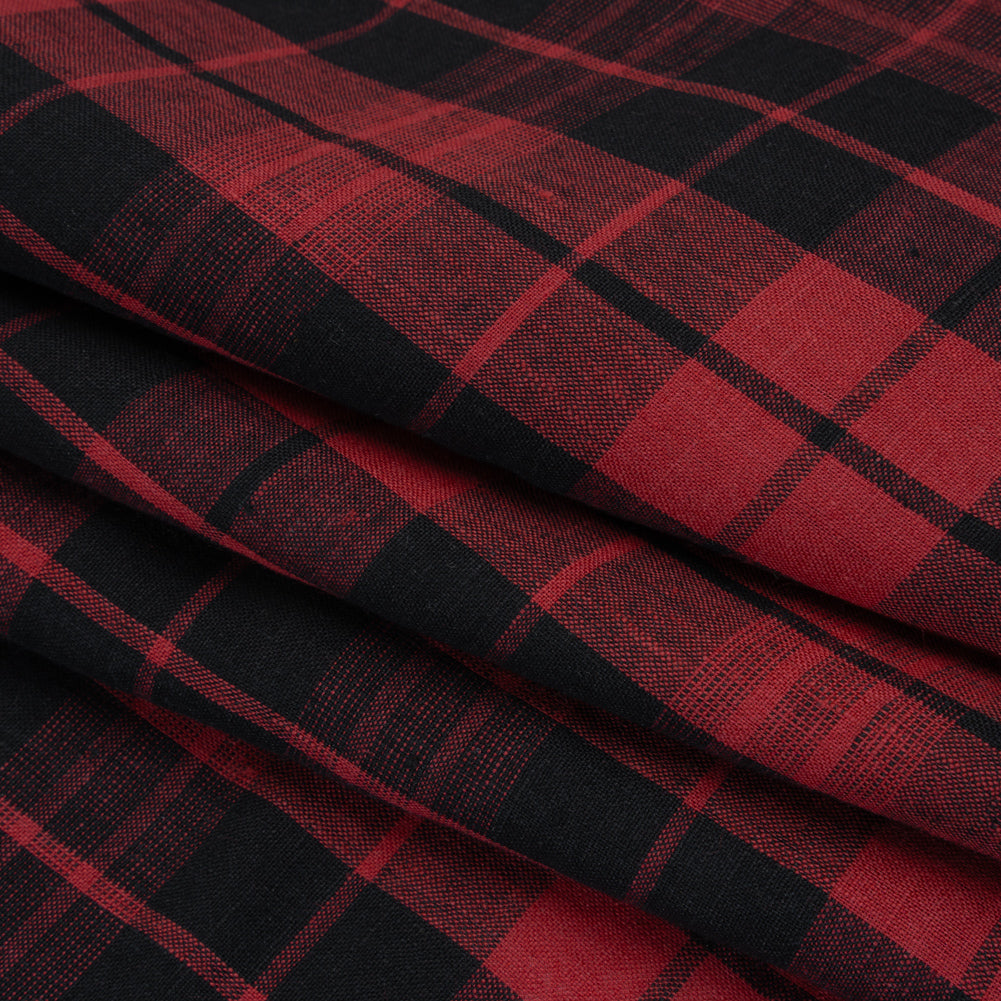 Lightweight Linen Woven - Cranberry Red and Black Plaid