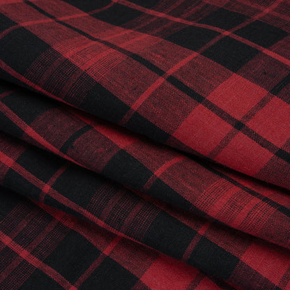 Lightweight Linen Woven - Cranberry Red and Black Plaid