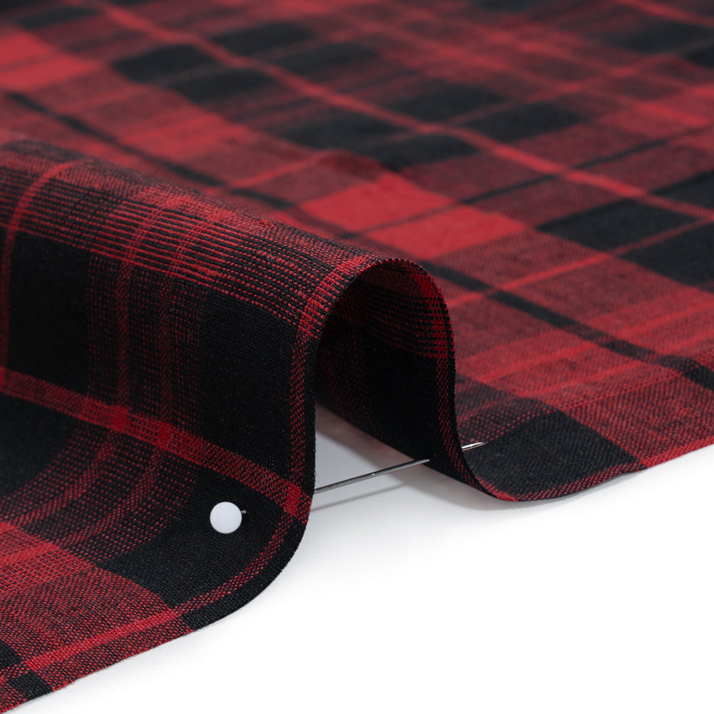 Lightweight Linen Woven - Cranberry Red and Black Plaid
