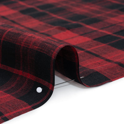 Lightweight Linen Woven - Cranberry Red and Black Plaid