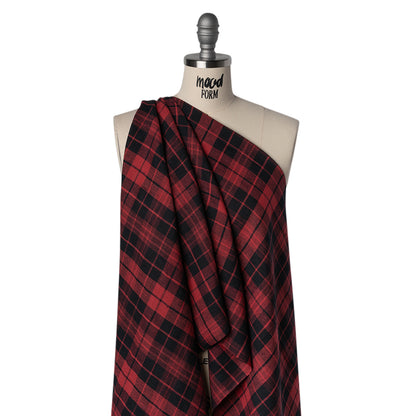 Lightweight Linen Woven - Cranberry Red and Black Plaid