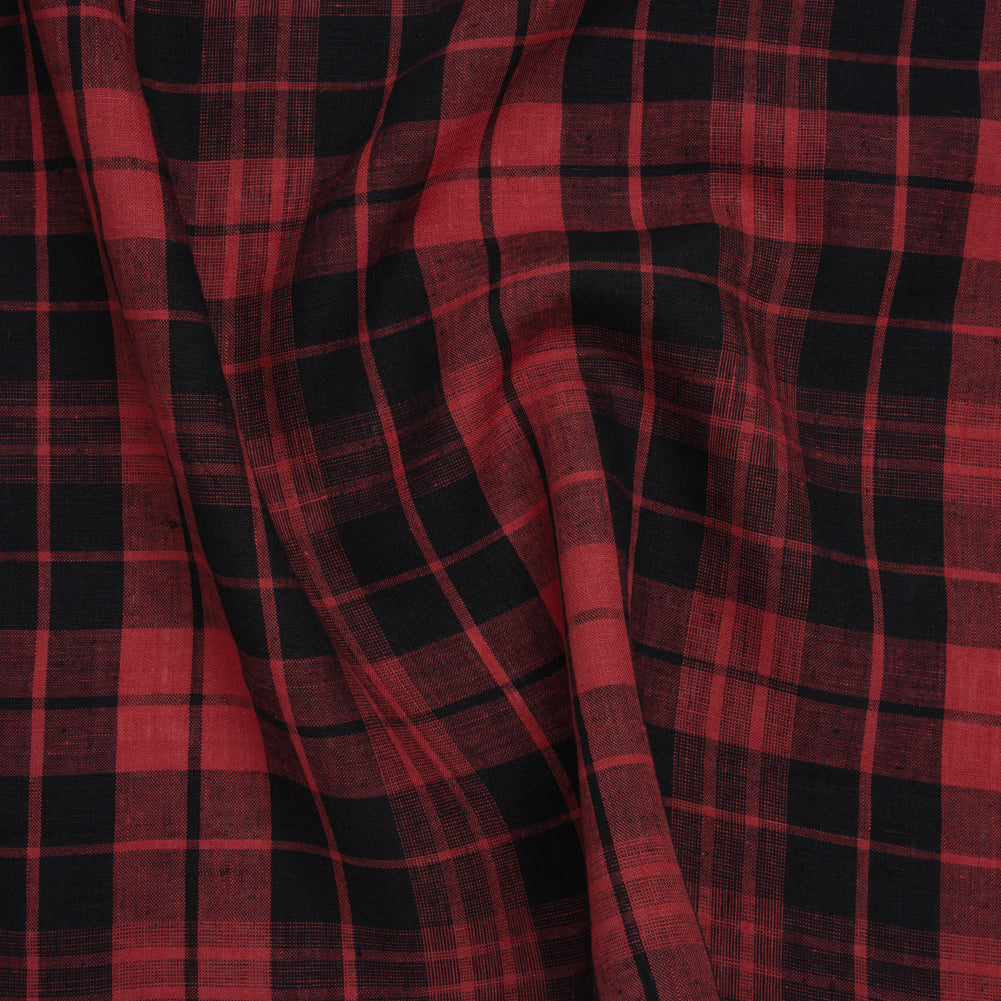 Lightweight Linen Woven - Cranberry Red and Black Plaid