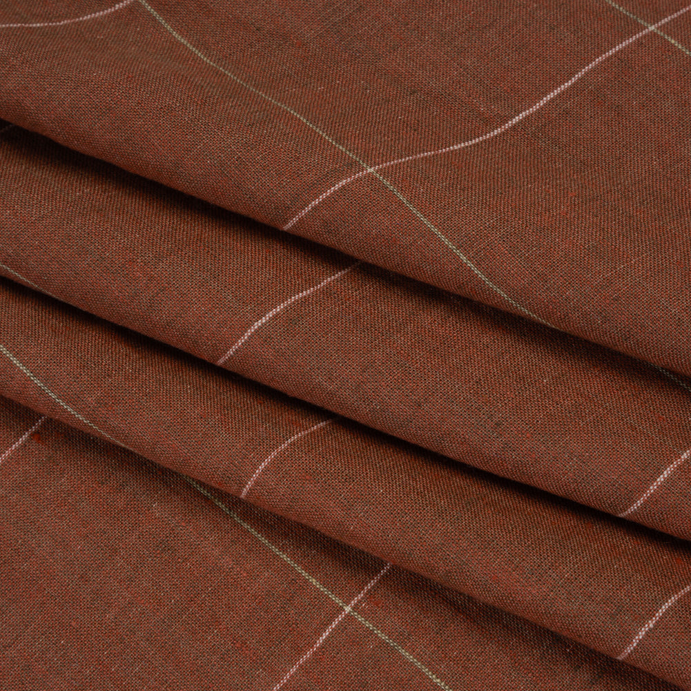Lightweight Linen Woven - Brown, White and Sage Green Windowpane Check