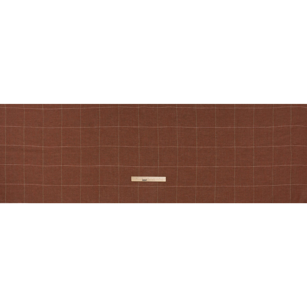 Lightweight Linen Woven - Brown, White and Sage Green Windowpane Check