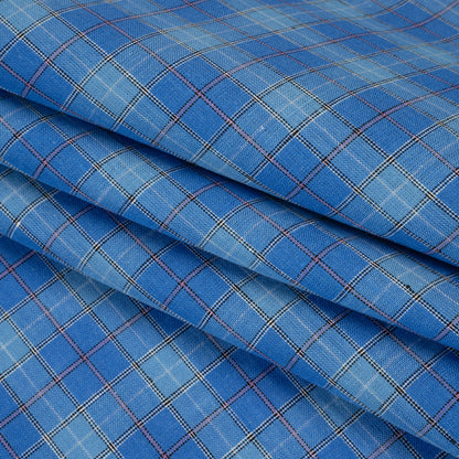 Medium Weight Linen Woven - Blue, White and Pink Plaid