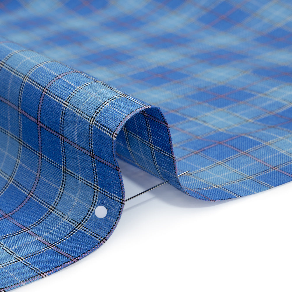 Medium Weight Linen Woven - Blue, White and Pink Plaid