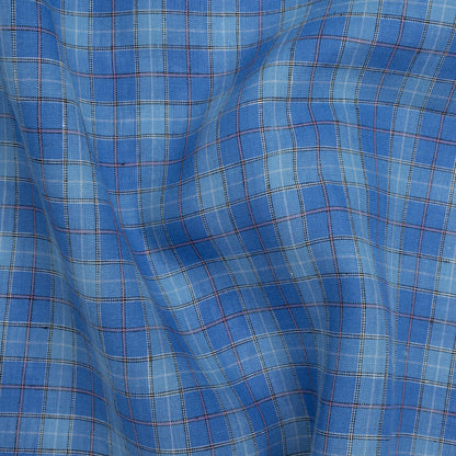 Medium Weight Linen Woven - Blue, White and Pink Plaid
