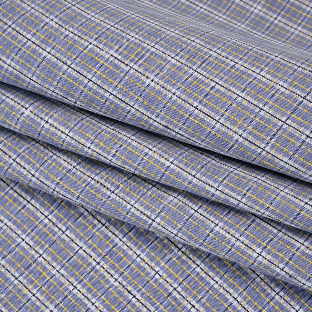 Medium Weight Linen Woven - Muted Blue, White and Yellow Plaid