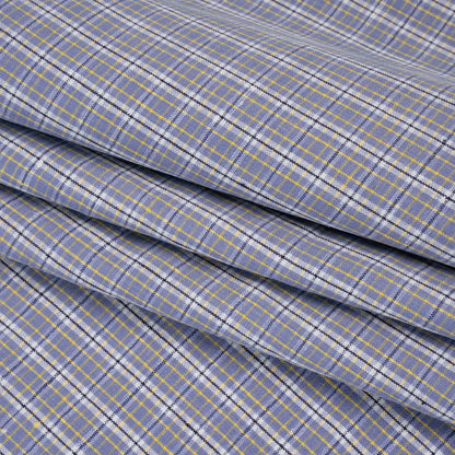 Medium Weight Linen Woven - Muted Blue, White and Yellow Plaid
