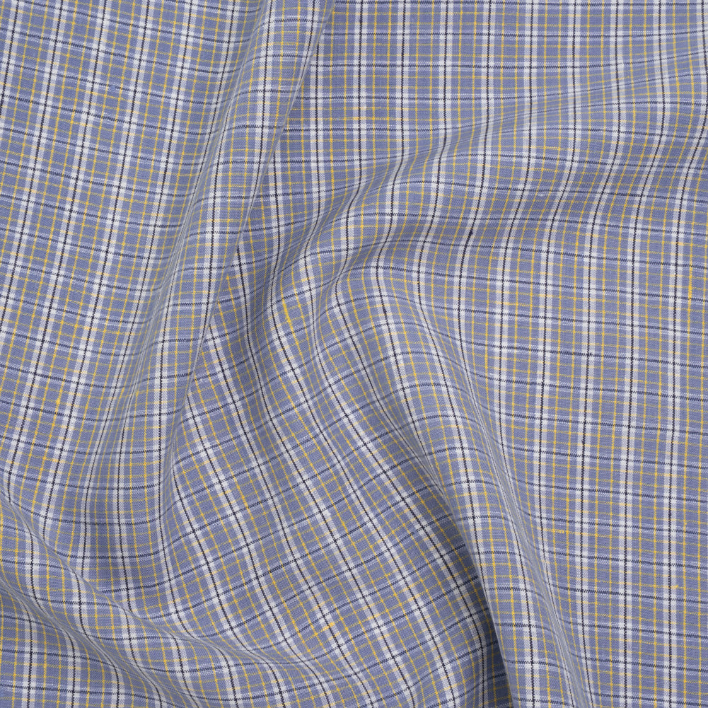 Medium Weight Linen Woven - Muted Blue, White and Yellow Plaid
