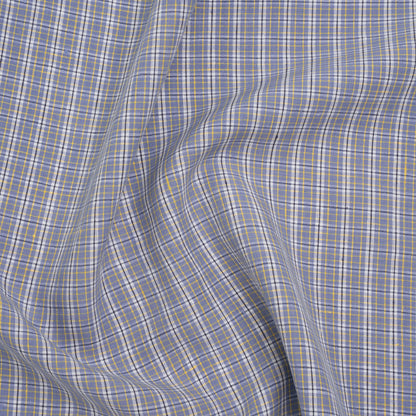 Medium Weight Linen Woven - Muted Blue, White and Yellow Plaid