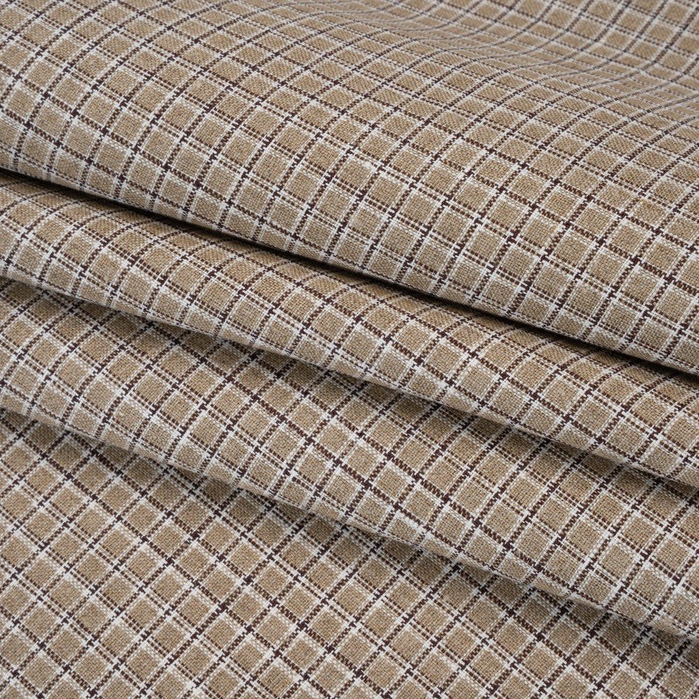 Heavyweight Linen Woven - Beige, Brown and White Shadow Windowpane Check
