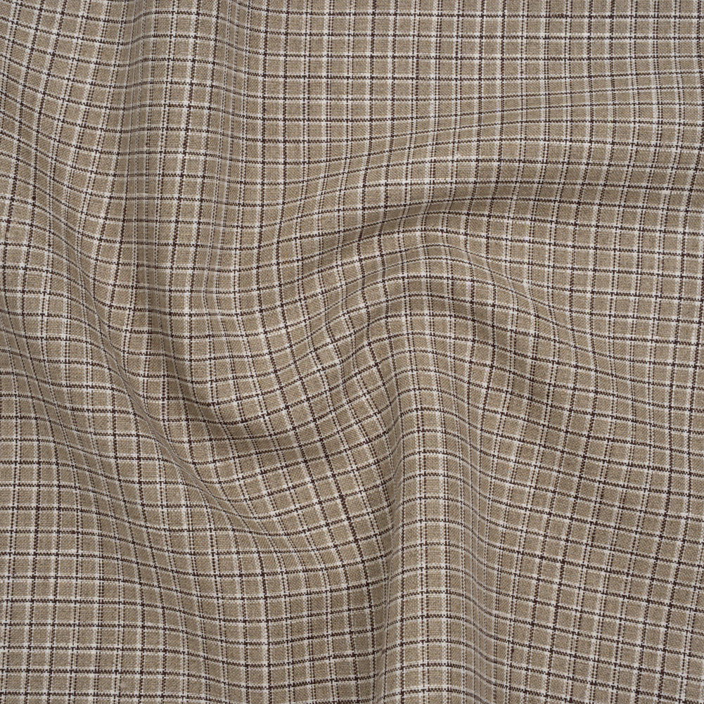 Heavyweight Linen Woven - Beige, Brown and White Shadow Windowpane Check
