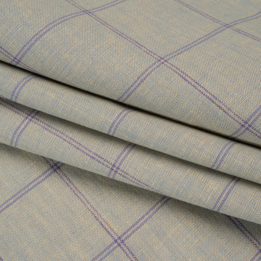 Medium Weight Linen Woven - Muted Blue and Light Purple Windowpane Checks