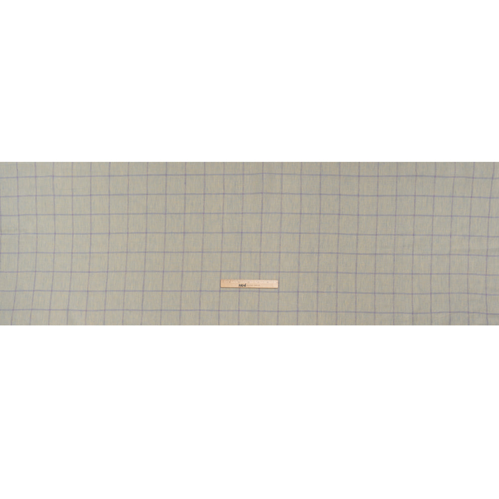 Medium Weight Linen Woven - Muted Blue and Light Purple Windowpane Checks