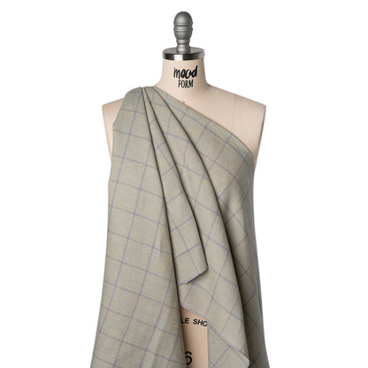 Medium Weight Linen Woven - Muted Blue and Light Purple Windowpane Checks